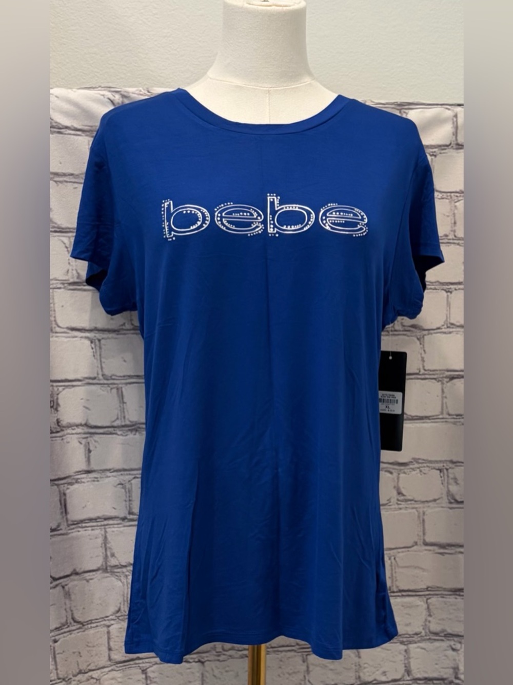 Bebe Size :XL Women Bright Blue Embellished Logo Tee - Picture 10 of 11